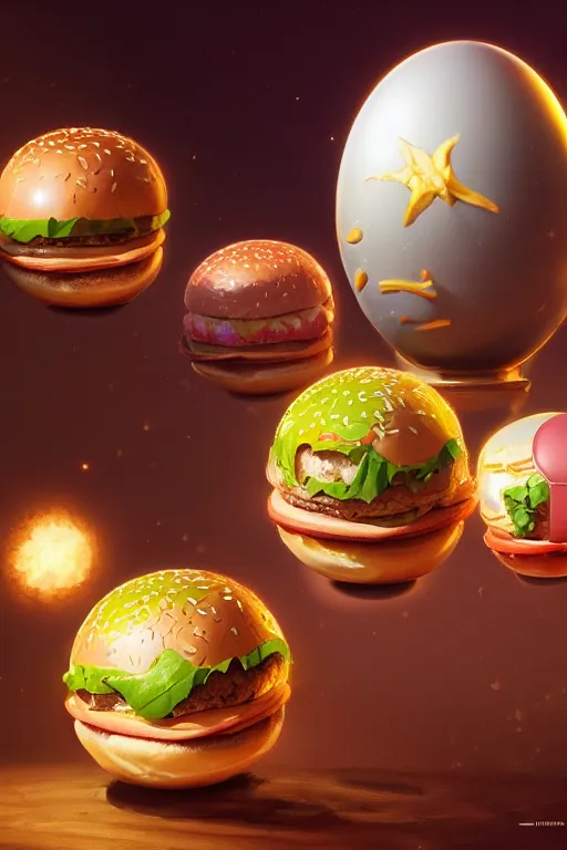Image similar to a hamburger as a faberge egg, anatomy, bathed in light, highly detailed, photorealistic, artstation, smooth, sharp focus, illustration, unreal engine 5, 8 k, art by artgerm and greg rutkowski and edgar maxence