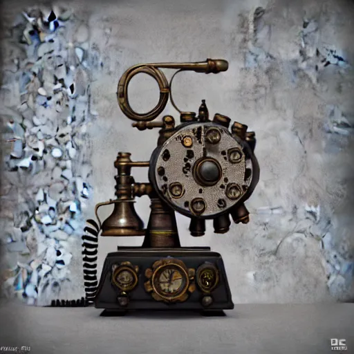 Image similar to steampunk style telephone, concept art, octane render