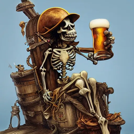 Image similar to pirate skeleton drinking beer by ellen jewett, tomasz alen kopera and Justin Gerard