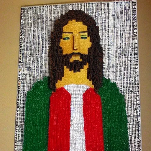 Prompt: jesus made from needles