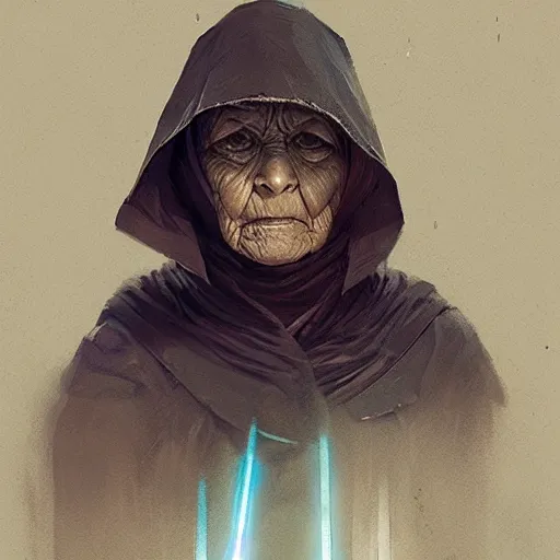 Image similar to A portrait of an old woman, angry, snarling, sith, techwear, Star Wars art, art by greg rutkowski, matte painting, trending on artstation