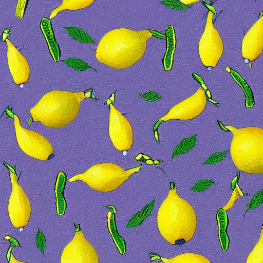 Prompt: An illustration of lemons with arms and legs dancing.