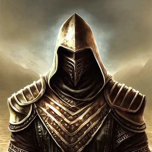 Prompt: unknown the elder scrolls vi hammerfall, battle hardened imposing male redguard character portrait partially clothed in hooded metal - plated exquisitely detailed hooded battle armour, desert, tropical, atmospheric lighting, painted, intricate, volumetric lighting, beautiful, rich deep colours masterpiece, sharp focus, ultra detailed