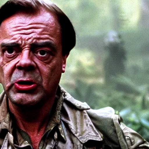 Image similar to del boy in predator, epic quality, hard sci fi, dramatic, sharp focus, realistic, 4 k, dimly lit