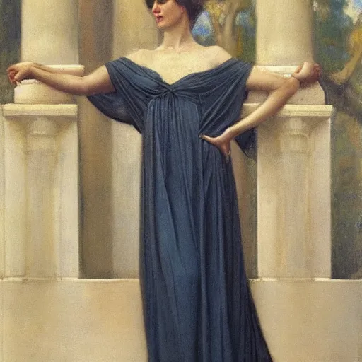 Prompt: a stunnin Grecian beauty by John Collier, flowing robes, antiquated