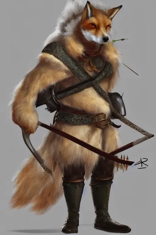 Prompt: a medieval anthropomorphic werefox archer with a fluffy tail as a dnd character, trending on artstation, cgsociety