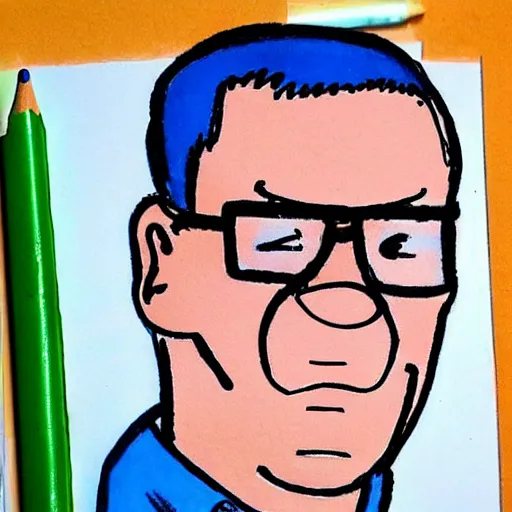 Image similar to “Preschoolers Crayon Drawing of Hank Hill”