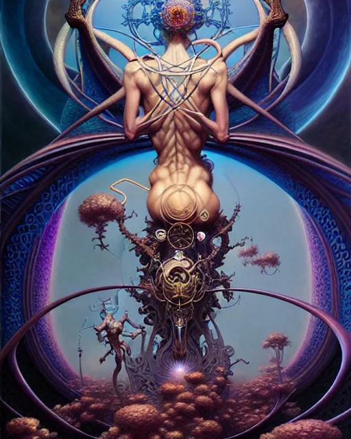 Image similar to the world tarot card, fantasy drawing made of fractals, ultra realistic, wide angle, intricate details, the fifth element artifacts, highly detailed by peter mohrbacher, hajime sorayama, wayne barlowe, boris vallejo, aaron horkey, gaston bussiere, craig mullins