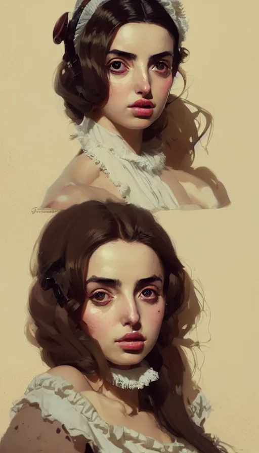 Prompt: hyper - realistic portrait of a ana de armas as a victorian lady by atey ghailan, by greg rutkowski, by greg tocchini, by james gilleard, by joe fenton, by kaethe butcher, dynamic lighting, gradient light yellow, brown, blonde cream and white color scheme, grunge aesthetic