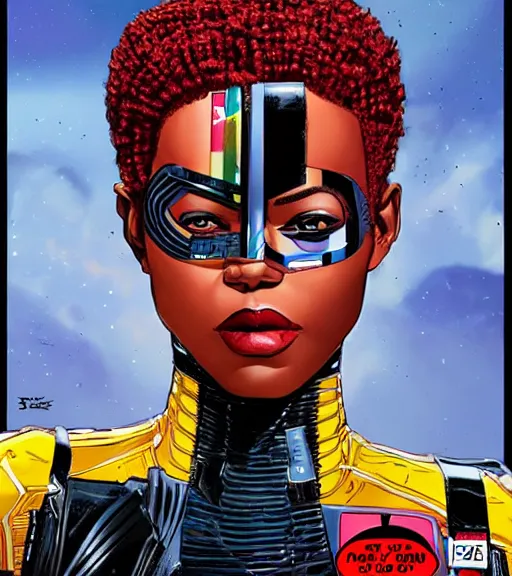 Image similar to african female android, by MARVEL comics and Sandra Chevrier, 4k