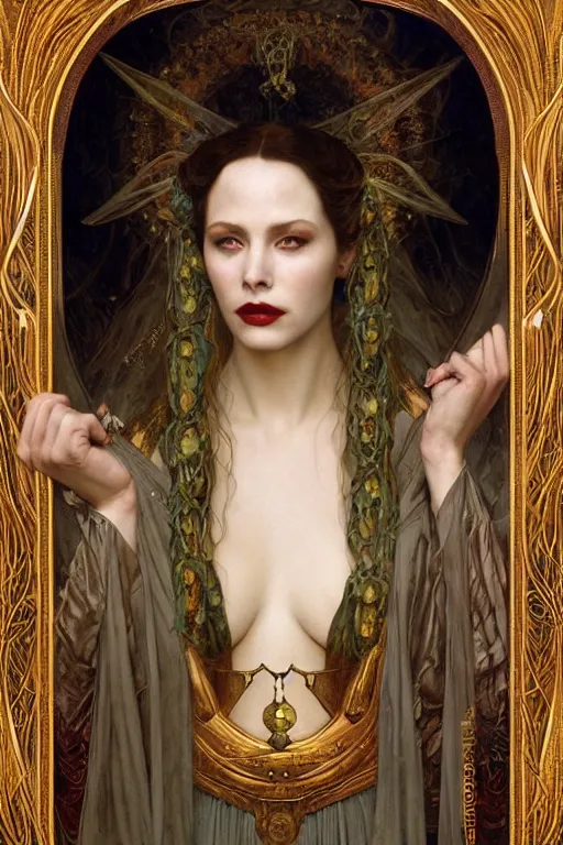 Image similar to masterpiece painting of beautiful vampire queen by donato giancola, remedios varo and tom bagshaw, face by artgerm and edmund leighton, alphonse mucha, background by james jean and gustav klimt, 8 k, horror, majestic, volumetric lighting, porcelain skin, french nouveau, trending on pixiv