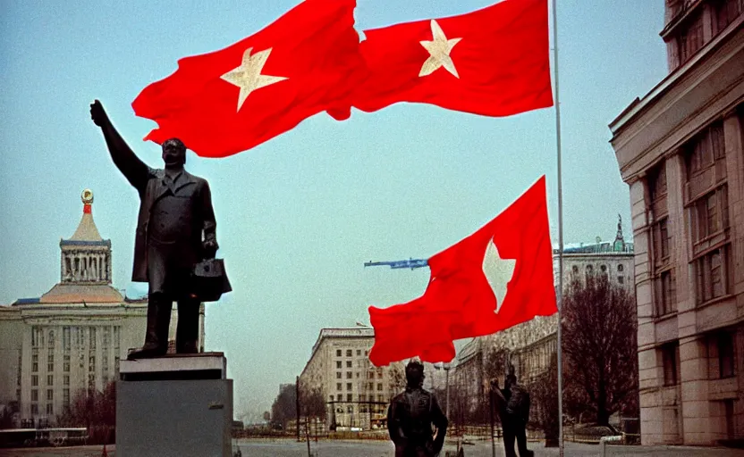 Prompt: 60s movie still of the great soviet's congress with CCCP flags and a statue of Lenin, by Irving Penn , cinestill 800t 10mm eastmancolor, heavy grainy picture, very detailed, high quality, 4k, HD criterion, precise texture
