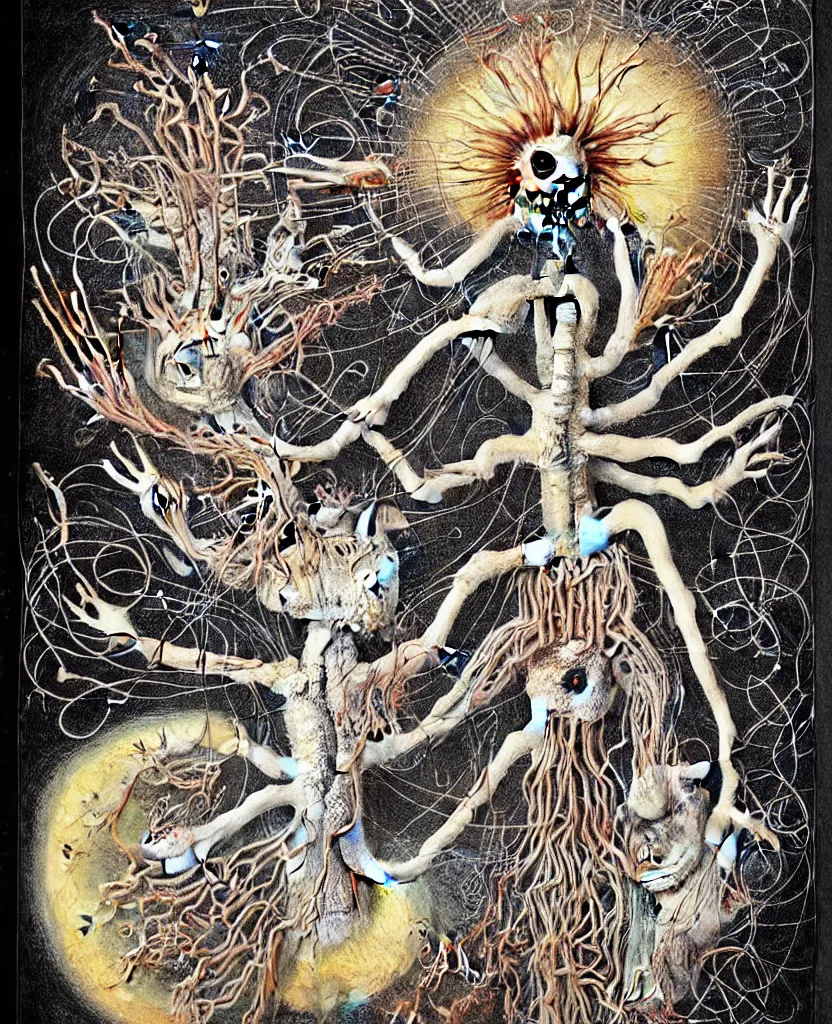 Image similar to whimsical freaky creature sings a unique canto about'as above so below'being ignited by the spirit of haeckel and robert fludd, breakthrough is iminent, glory be to the magic within, painted by ronny khalil