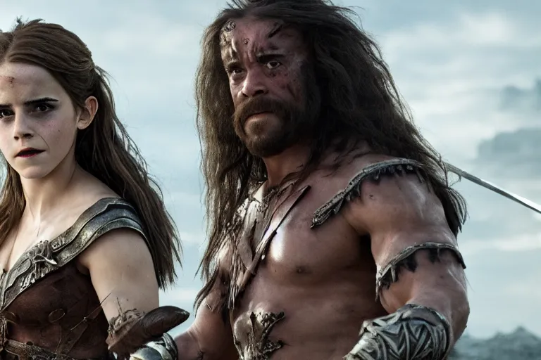 Prompt: emma watson as conan the barbarian, movie still, 8 k, realistic