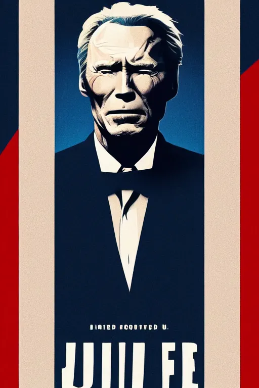 Image similar to minimal movie poster, clint eastwood is united states president joe biden, solid colors, cinematic, fan art, trending on artstation