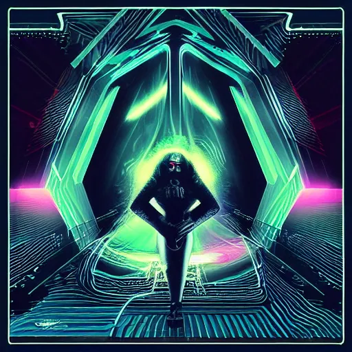 Prompt: amazing electronica darksynth vynil album cover graphic design,