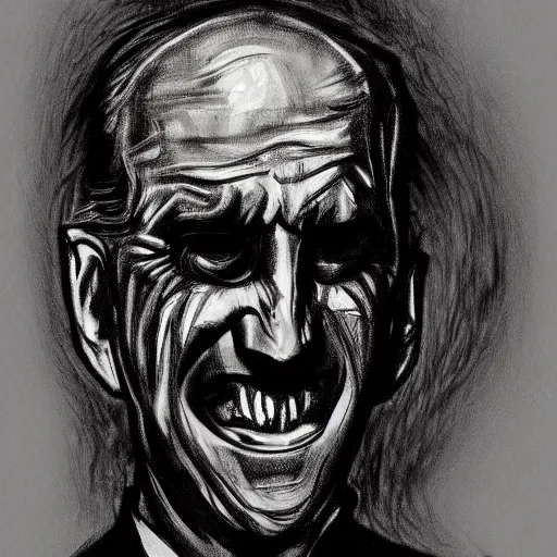 Image similar to grunge, aggressive sketch, messy lines, dark strokes, drawing of demonic joe biden as a caricature in the style of Jacob Shaw,creepy, surreal, trending on artstation