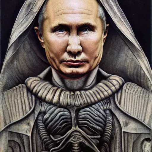 Prompt: Portrait by H.R.Giger of Putin Abomination, photo-realistic, 2K, highly detailed