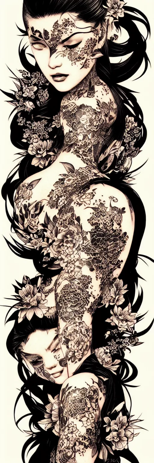 Prompt: silhouette of Yakuza style tattoos illustration, intricate, elegant, highly detailed, digital art, ffffound, art by JC Leyendecker and sachin teng