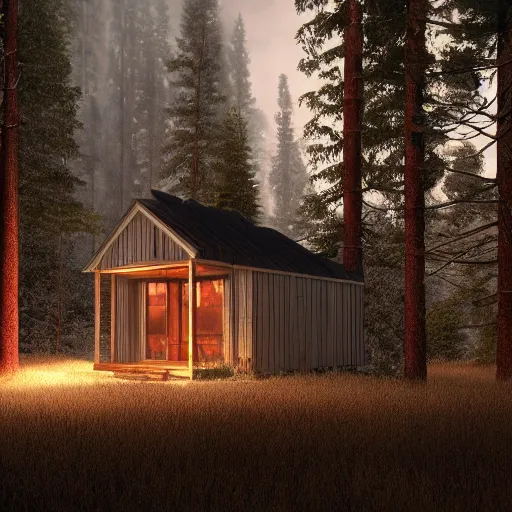 Image similar to a cabin in the woods, octane render