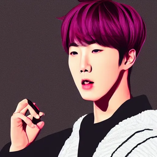 Image similar to Jin from BTS sending a kiss to the camera, digital art