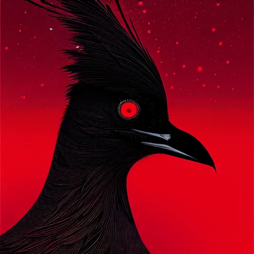 Image similar to beautiful digital fantasy illustration of a black bird with a red background, poster art by victo ngai, behance contest winner, vanitas, wiccan, tarot card, behance hd, high detail texture, unreal engine, 8 k, photographic quality, ultra hyper realistic quality, 8 k definiton, hyper - realistic, cinematic, cinematic lighting