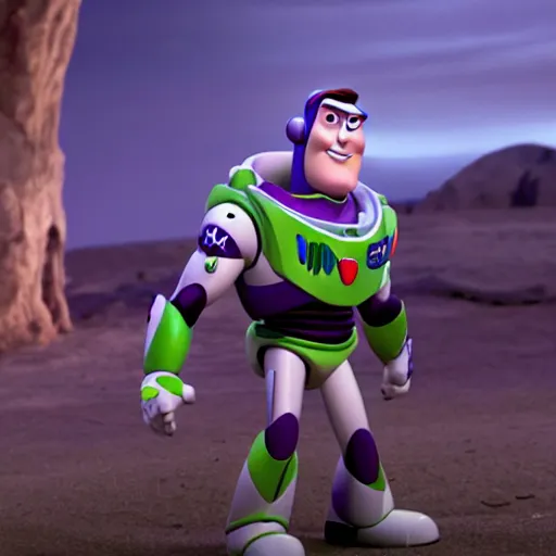 Prompt: a film still of Chris Evans as Buzz Lightyear on an alien planet