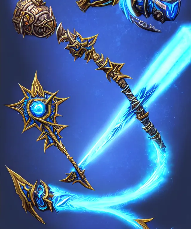 Image similar to bright weapon of warcraft blizzard wizard staff art, a spiral magical wizard staff. bright art masterpiece artstation. 8k, sharp high quality illustration in style of Jose Daniel Cabrera Pena and Leonid Kozienko, blue colored theme, concept art by Tooth Wu,