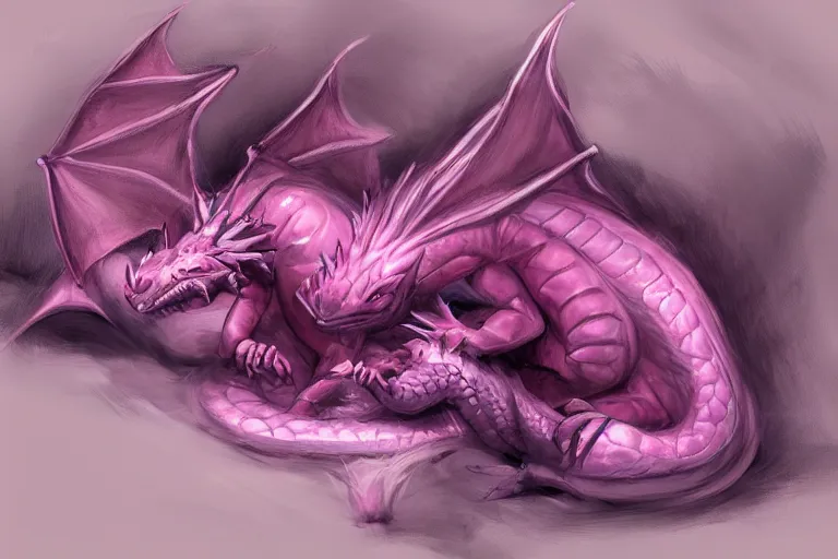 Prompt: sleeping baby dragon, light magenta, concept art, trending on artstation, artstation HQ, HD, 4k