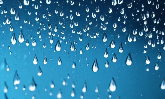 Prompt: beautiful picture of many big raindrops floating quietly on a blue background, hot and sunny highly-detailed, elegant, dramatic lighting, artstation, 4k, cinematic landscape, photograph by National Geographic