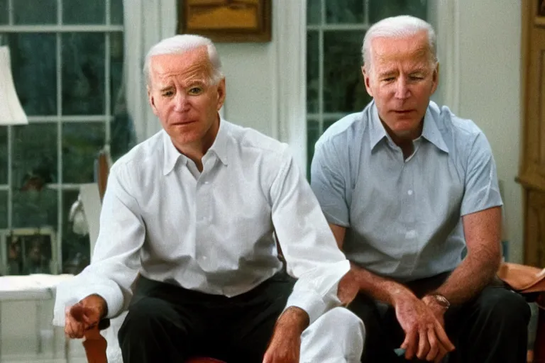 Image similar to film still frame of biden in requiem-for-a-dream, high quality