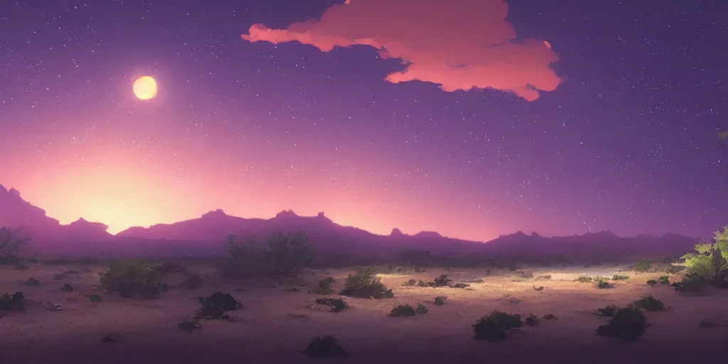 Image similar to a stunning desert landscape at night by makoto shinkai