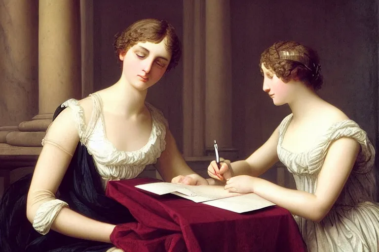 Image similar to 1 8 1 0 s annasophia robb writing a letter by vittorio reggianini, bright lighting, perfectly detailed eyes, beautiful hands, pale skin, clear face