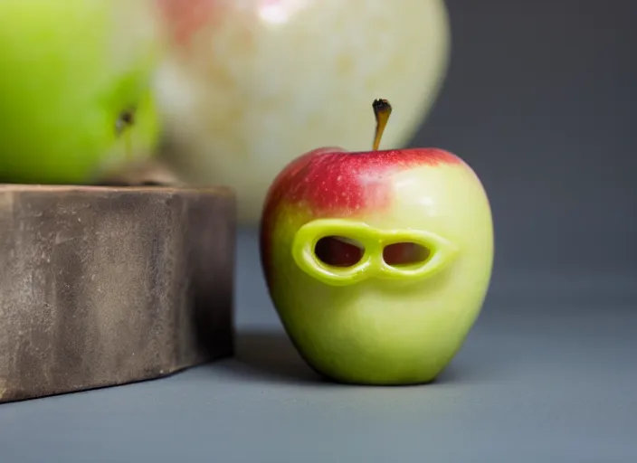 Prompt: photo still of an apple with human teeth, 8 k, studio lighting, 8 5 mm f 1. 8