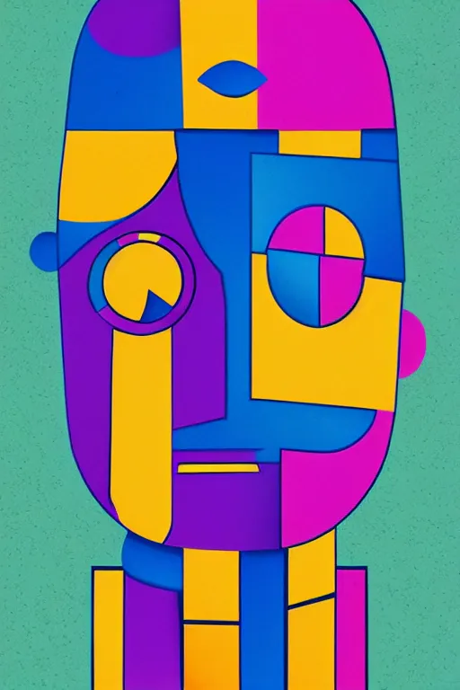 Image similar to cubist moai statue cutout digital illustration cartoon colorful beeple