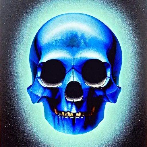 Prompt: peer into the depths of the endless cosmic void, shine a light on your darkest terror the crystal skull of claybore, robert vardeman oil on canvas, photographic hyperrealism