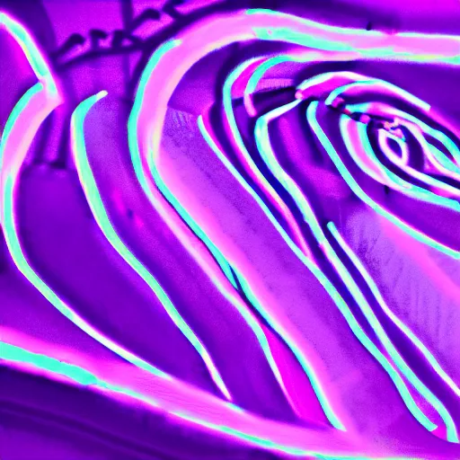 Image similar to purple tornado made of purple light blue neon vaporwave
