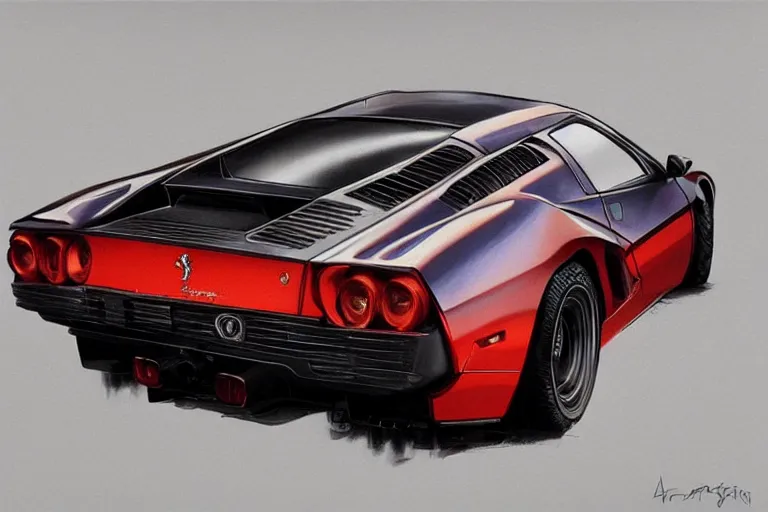 Image similar to luxury cyberpunk Ferrari 288 GTO, highly detailed, digital painting, artstation, concept art, sharp focus, illustration, art by artgerm and greg rutkowski and alphonse mucha