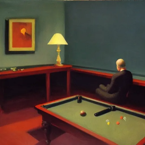Image similar to a dark edward hopper oil painting of a man playing video games