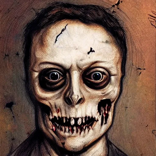 Image similar to zombie elon musk by leonardo da vinci