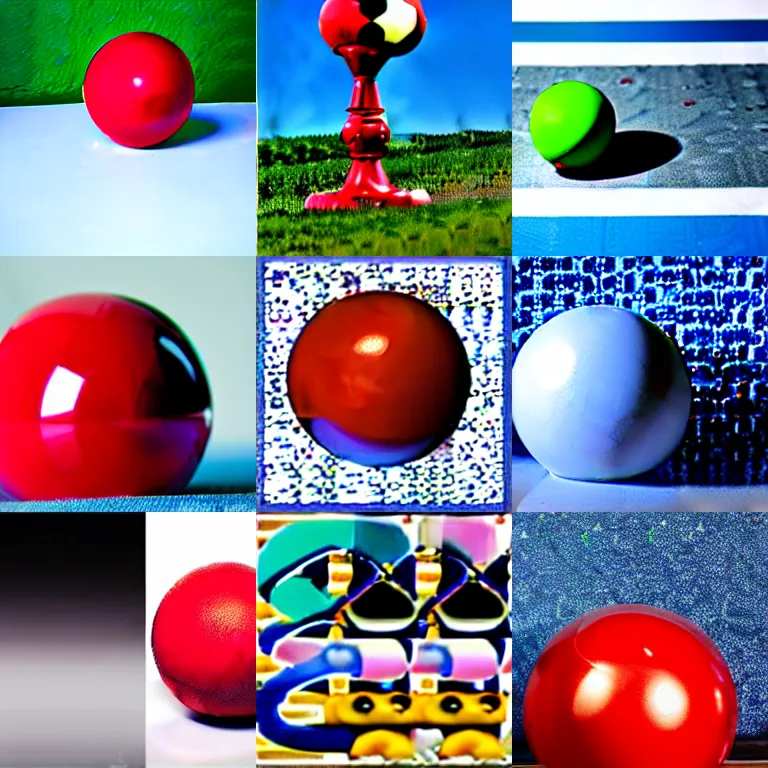 Prompt: red ball on the top, blue ball on the bottom. product photograph