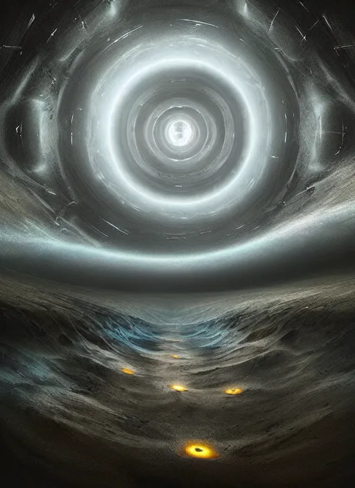 Prompt: the expansion of self realization while tipping hallucinogenic dmt, space and time bending into a vortex of subjective reality, event horizon from within, michal karcz