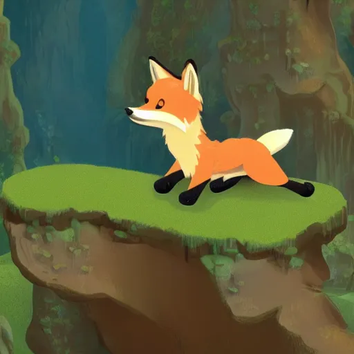 Prompt: a fox riding on an open tome flying through a fantasy cavern