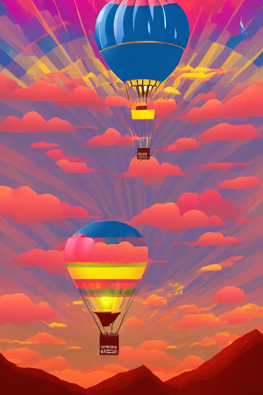 Image similar to sunrise mountain water hot - air balloon illustration vector digital art trending on artstation