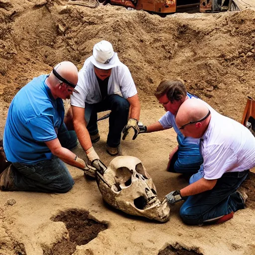 Image similar to “ high resolution photo of archeologists digging up a dragon skull ”