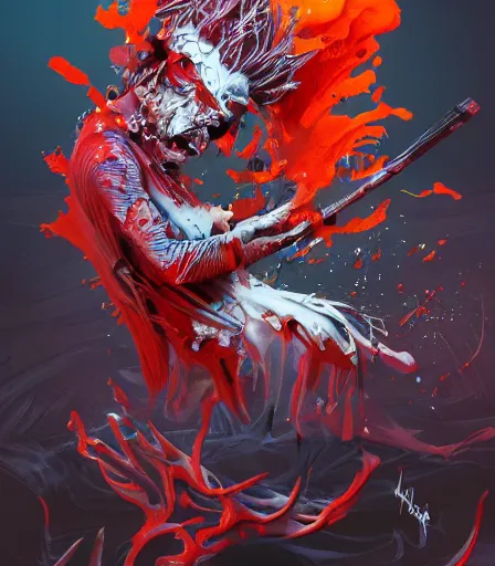 Prompt: Tim Burtons style Demon Slayer by Alex Pardee and Nekro and Petros Afshar, and James McDermott,unstirred paint, vivid color, cgsociety 4K