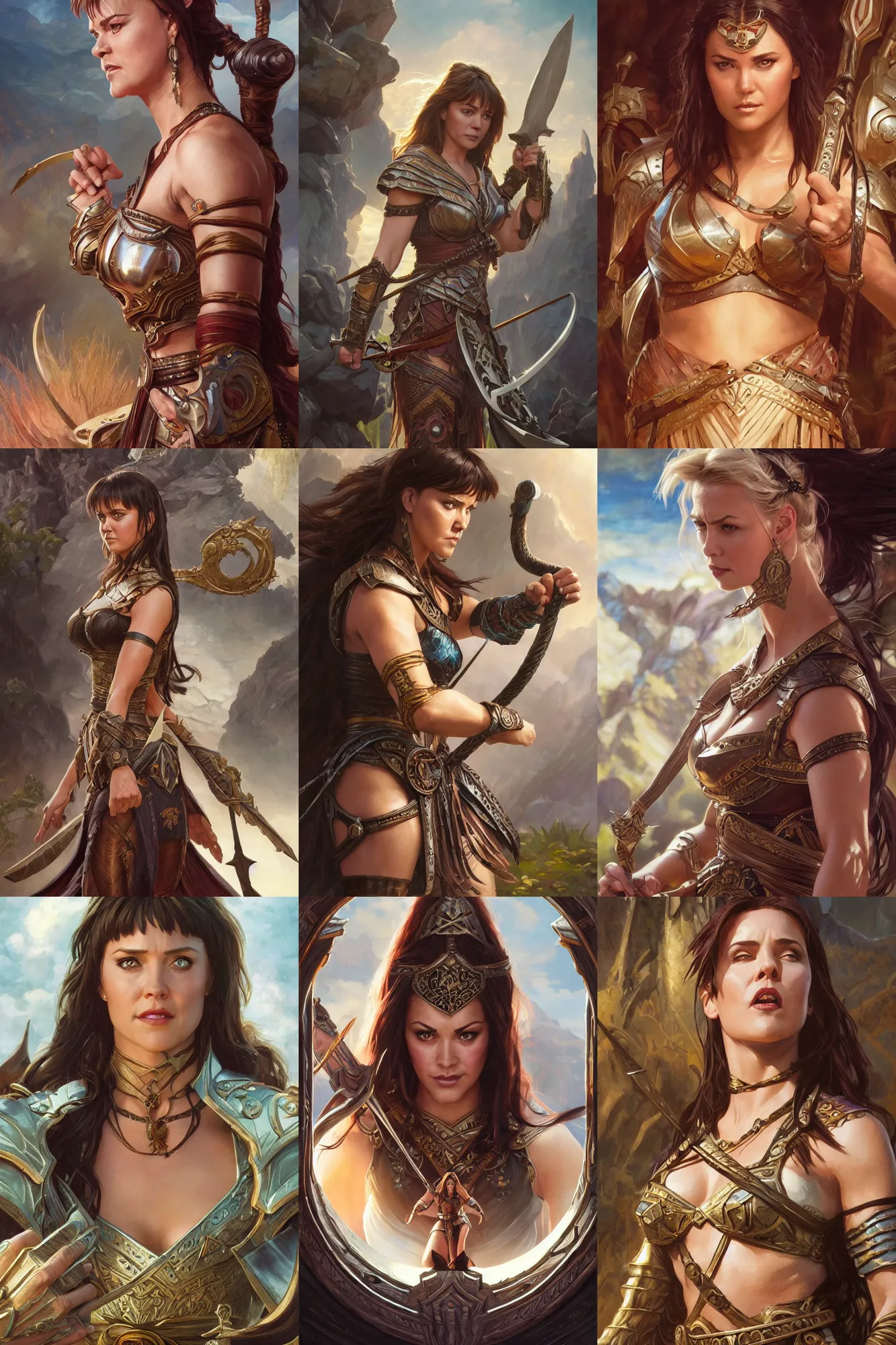 Prompt: cinematic stills from the xena warrior princess and encanto crossover, deep focus, d & d, fantasy, intricate, elegant, highly detailed, digital painting, artstation, concept art, matte, sharp focus, illustration, hearthstone, art by artgerm and greg rutkowski and alphonse mucha