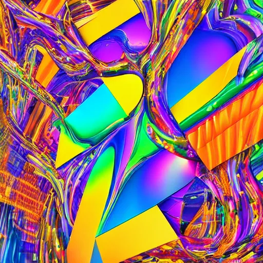 Image similar to shiny abstract digital art of a glossy cubist painting of a looping railroad interconnected with different layers of reality, network of joy, happiness, high - energy, fluid simulation, bright, intricate details, 4 k