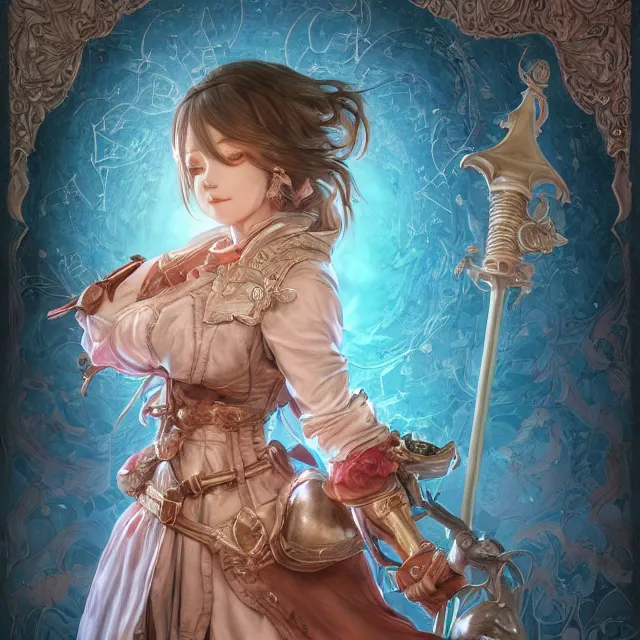 Image similar to the portrait of neutral good colorful female cleric bard as absurdly beautiful, gorgeous, elegant, skinny young gravure idol, an ultrafine hyperdetailed illustration by kim jung gi, irakli nadar, intricate linework, sharp focus, bright colors, octopath traveler, final fantasy, unreal engine 5 highly rendered, global illumination, radiant light, detailed and intricate environment