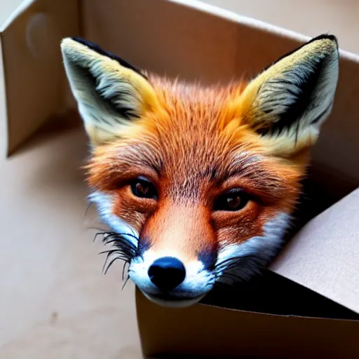 Image similar to a fox hiding inside a box